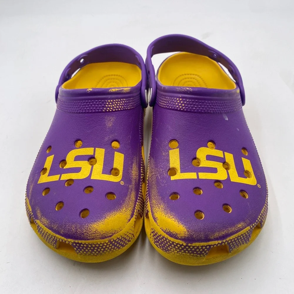 LSU Crocs Classic Clog Shoes Mens 8 Womens 10 Purple Yellow Tigers Fan Gear NCAA